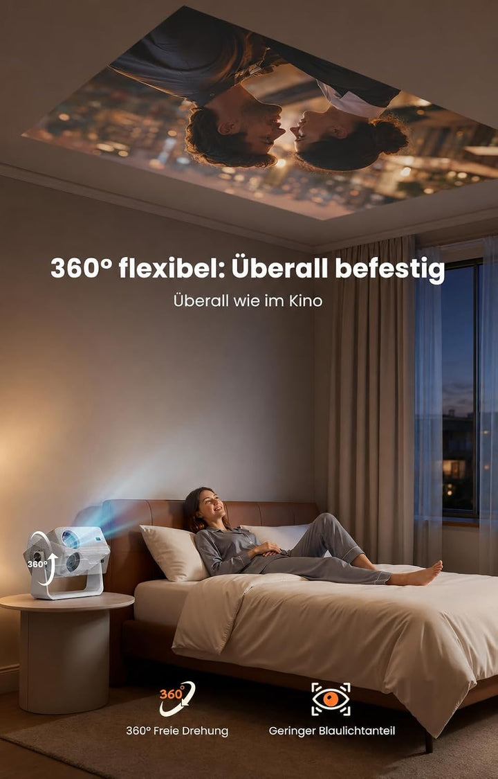 iSinbox 4K Beamer Outdoor mit Netflix, 2x20W Dolby &amp; DTS, HDR10+, WiFi 6 Weissgrau, Weissgrau