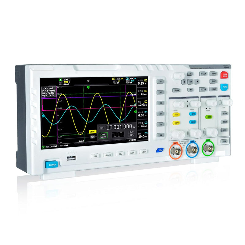 1014D Digitales Oszilloskop 2 Kanäle, 7" Oscilloscope 100Mhz Bandbreite mit DDS Signalgenerator, 1GS