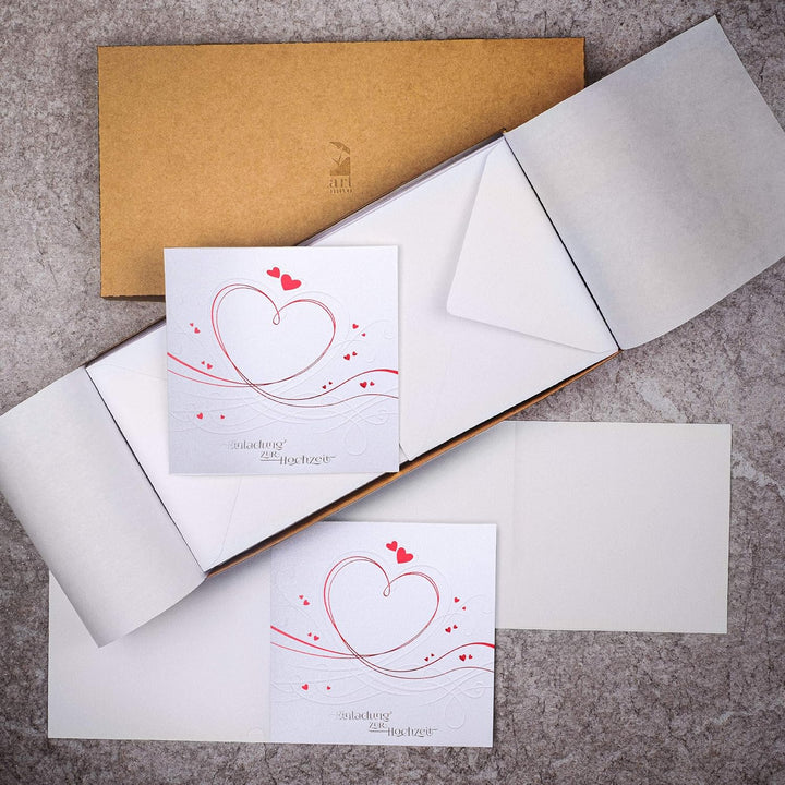 Art Nuvo HOCHZEITSEINLADUNGEN - SATZ 20 St, 135x135mm MIT BEDRUCKBAREN EINLAGEN UND UMSCHLÄGEN FÜR H