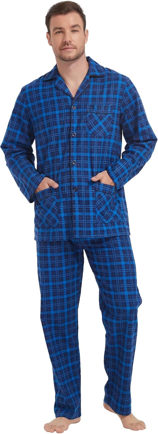 Amaxer 100% Baumwolle Herren Flanell Pyjamas Set Herren Pyjamas Home Fashion Pyjamas Langarm Hosen S