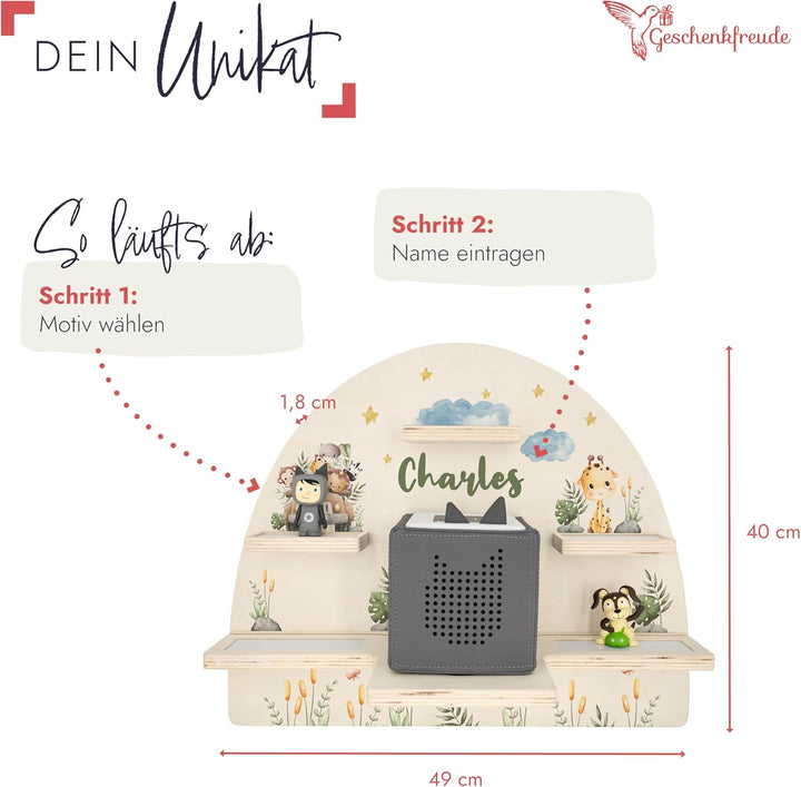 Geschenkfreude Personalisiertes Toniebox Regal für Kinderzimmer - Kinder Wandregal für Tonie Hörfigu