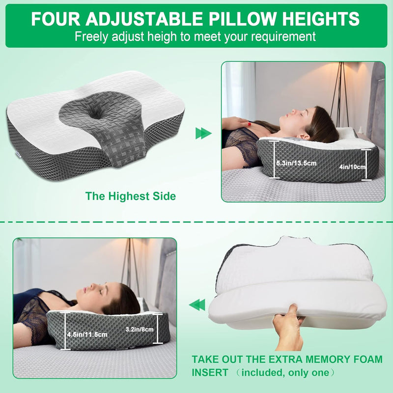 Elviros Orthopädisches Kissen aus Memory Foam, Kopfkissen Nackenschmerzen, Schlafkissen, Ergonomisch