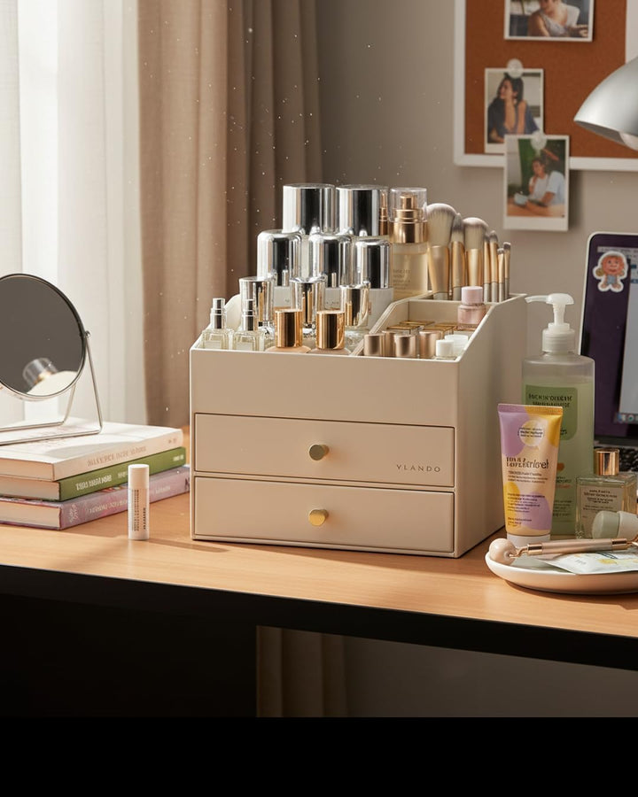 Vlando Make up Organizer mit 3 Schubladen, Schminktisch Organizer, Kosmetik Organizer, Schmink Organ