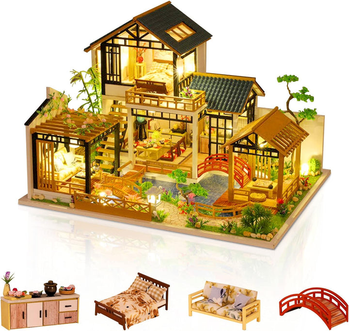 Cuteefun DIY Miniatur Puppenhaus Kit zum BAU Miniatur Haus mit Musik Möbeln und Werkzeugen Selber Ba
