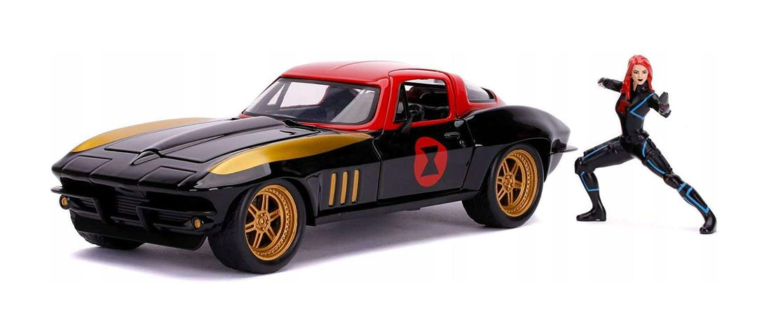 Jada Toys 253225014 Marvel, 1966 Chevy Corvette, Spielzeugauto, Türen, Kofferraum, Motorhaube zum Öf
