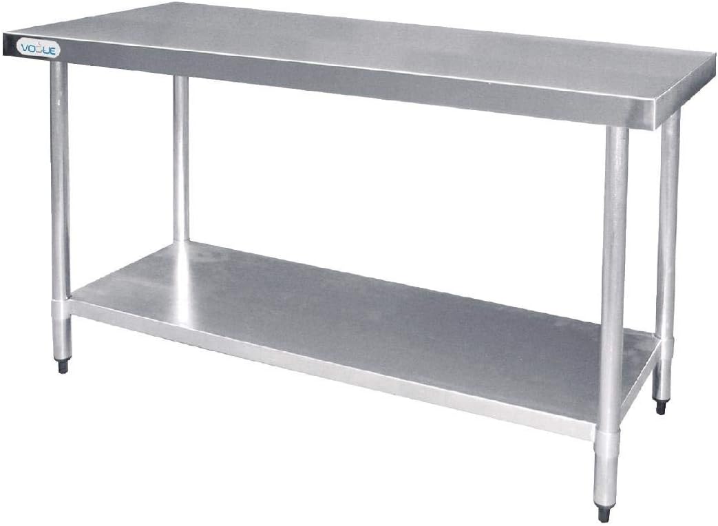 Vogue Vorbereitungsstationstisch aus poliertem Edelstahl mit Unterregal, 900(H)x1200(B)x600(T)mm, ve