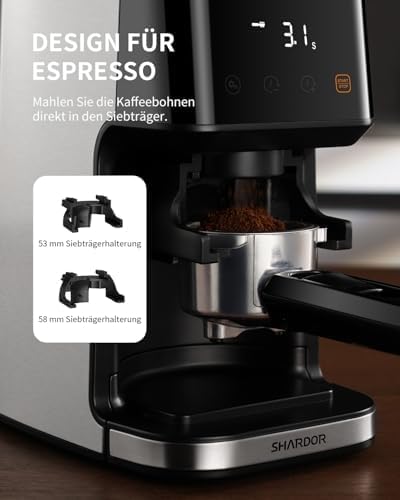 SHARDOR Kaffeemühle Elektrisch mit 51 Mahlgraden, LED-Touchpanel, Elektrische Kaffeemühle Siebträger