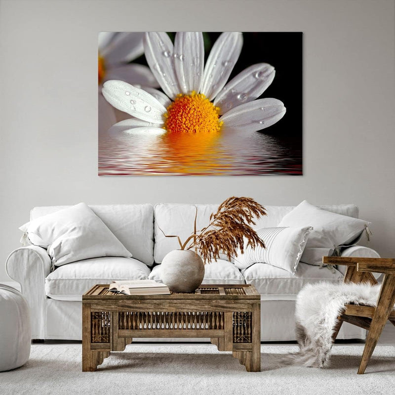 Bilder auf Leinwand 100x70cm Leinwandbild Kraut Kamille Blume Wasser Gross Wanddeko Bild Schlafzimme