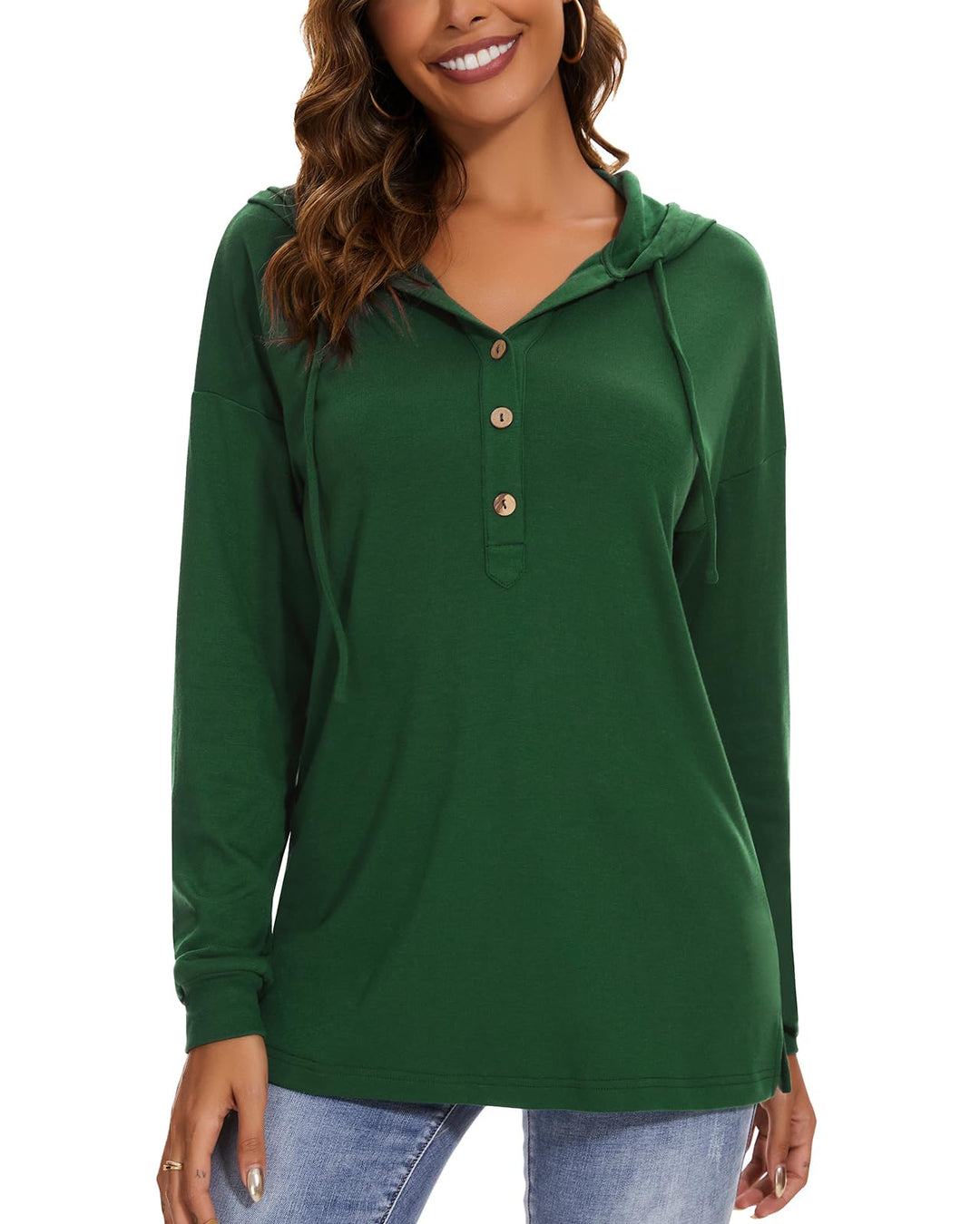 WOWENY Pullover Damen Mit Kapuze Sweatshirt Oversize Mit Knopfleiste Hoodie Langarmshirt Oberteile P