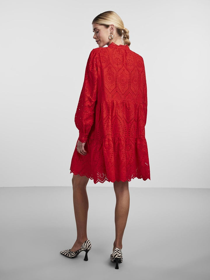 YAS Damen Yasholi Ls Dress S. Noos Stufenkleid, XS Fiery Red