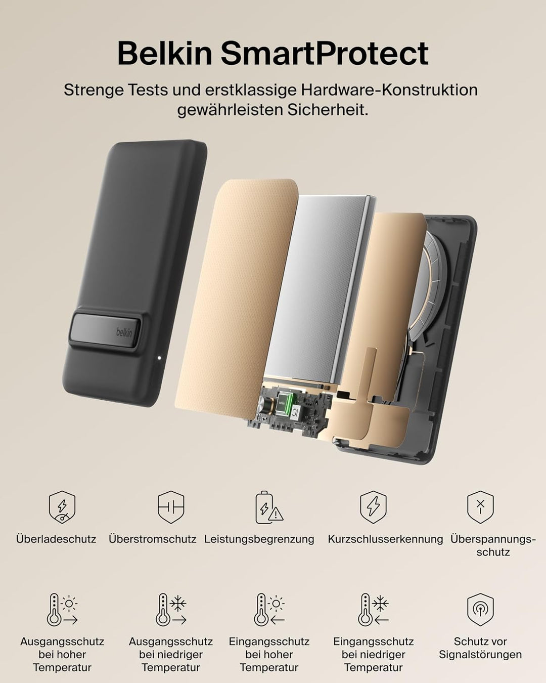 Belkin BoostCharge Power Bank Qi2 15W, Schlanke Magnetische Powerbank 5000mAh mit Ständer, Inklusive