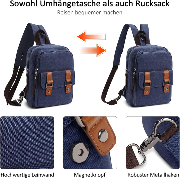 DORRISO Herren Rucksack Damen Klein Tagesrucksäcke Mode Brusttasche Sling Bag Leinwand Schultertasch