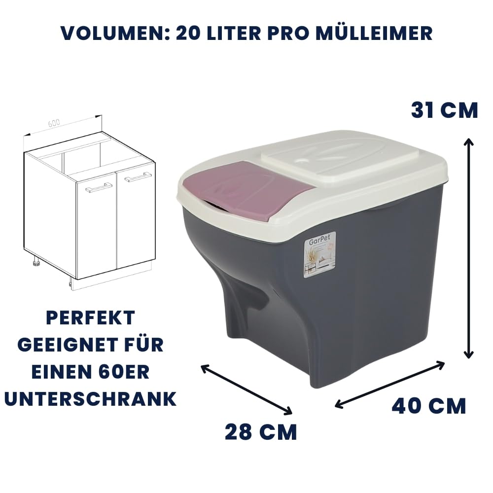 GarPet Mülleimer 3 Fächer Mülleimer Küche Unterschrank Mülltrennsystem 3fach Abfalleimer Küche Müllt