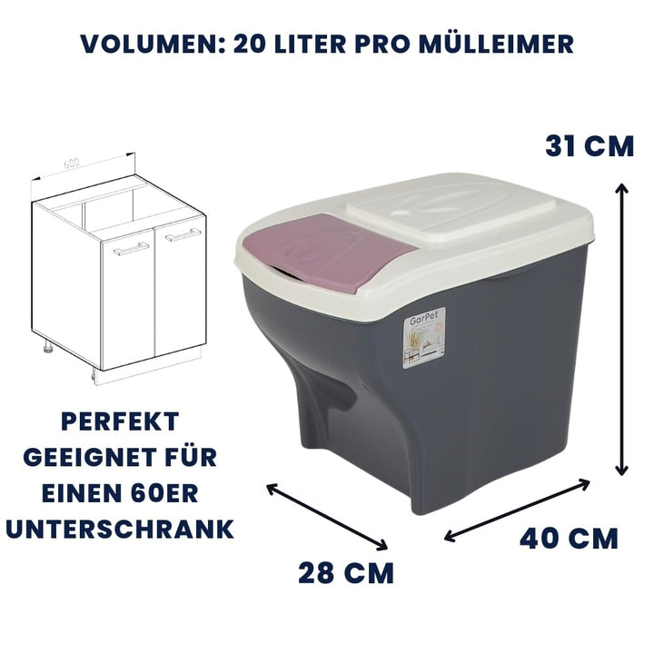 GarPet Mülleimer 3 Fächer Mülleimer Küche Unterschrank Mülltrennsystem 3fach Abfalleimer Küche Müllt