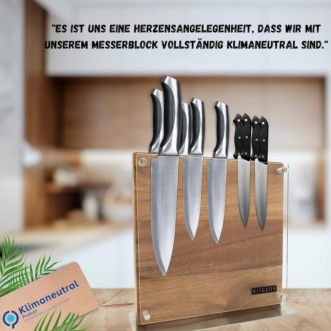 KITGENY | Design Messerblock magnetisch – Akazien Holz Messerhalter magnetisch – Rutschfester Magnet