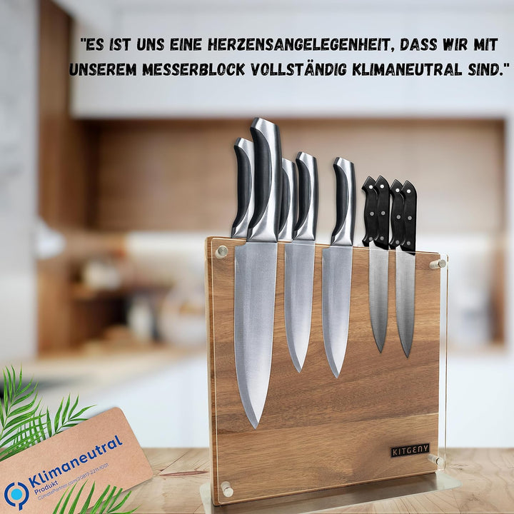 KITGENY | Design Messerblock magnetisch – Akazien Holz Messerhalter magnetisch – Rutschfester Magnet