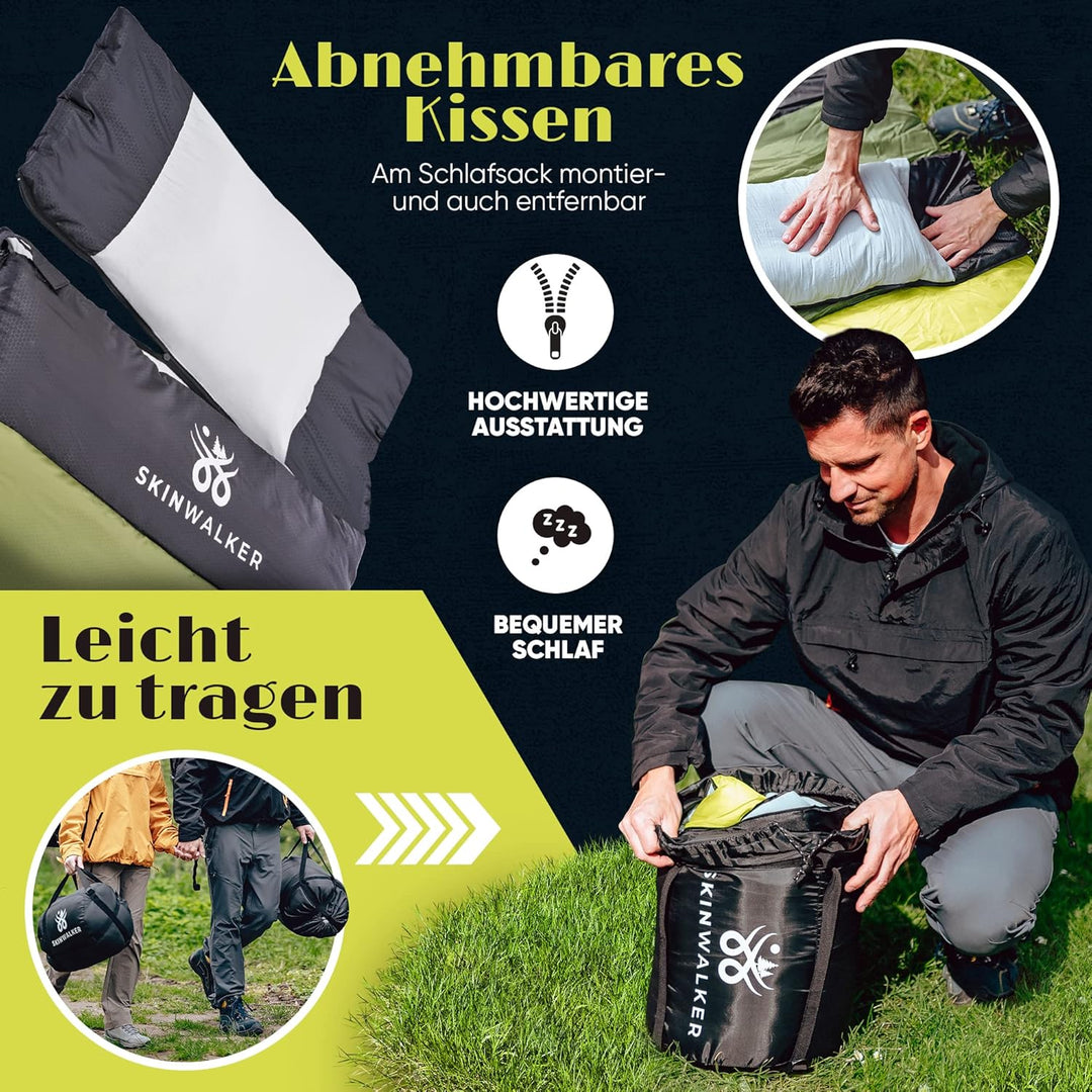 SkinWalker Schlafsack [Kleine Grösse bis 1,70m Körpergrösse] 3-4 Jahreszeiten mit abnehmbaren Fleece