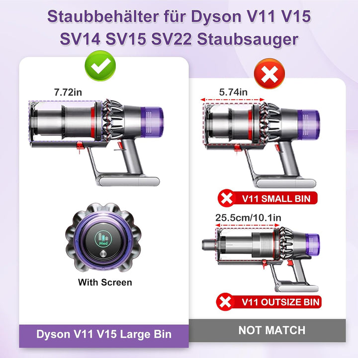 Staubbehälter für Dyson V11 V15 Ersatzteile Behälter kompatibel mit Dyson V11 V15 SV14 SV15 SV17 SV2