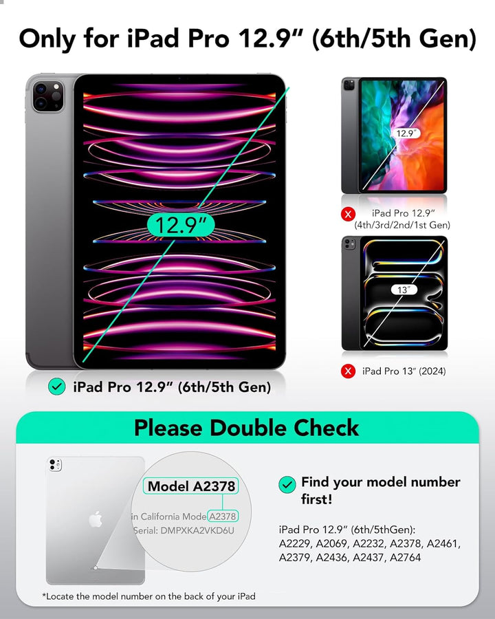 ESR für iPad Pro 12.9 Hülle 2022/2021, iPad Pro 12,9 Zoll Case, abnehmbare magnetische Abdeckung, Ve