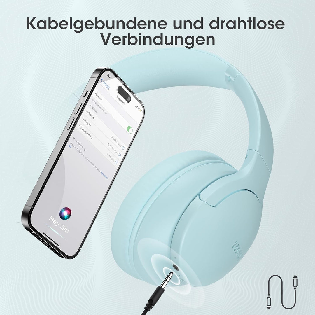 DOQAUS Bluetooth Kopfhörer Over-Ear Bis zu 90 Std,Kopfhörer Over Ear mit 3 EQ-Modi, HiFi-Stereo Falt