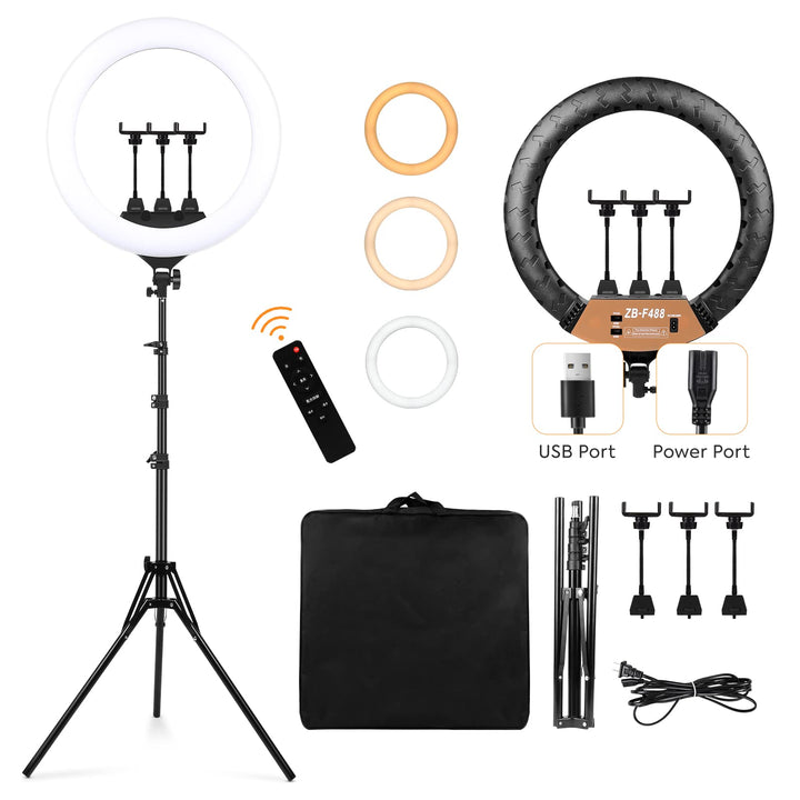 22 Zoll LED Ring Licht 3200-6500K Beleuchtung Kit 600pcs LED Perlen mit Lichtständer & 3 Telefon Hal