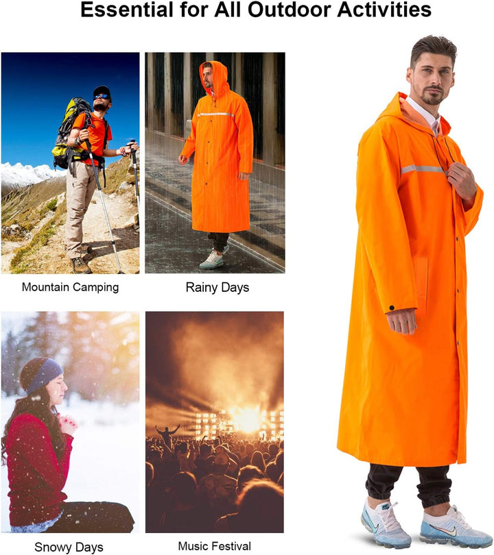ioutdoor Regenmantel 100% Wasserdicht, der Extra Lange Regenschutz mit Taschen/Reflexstreifen/Kordel