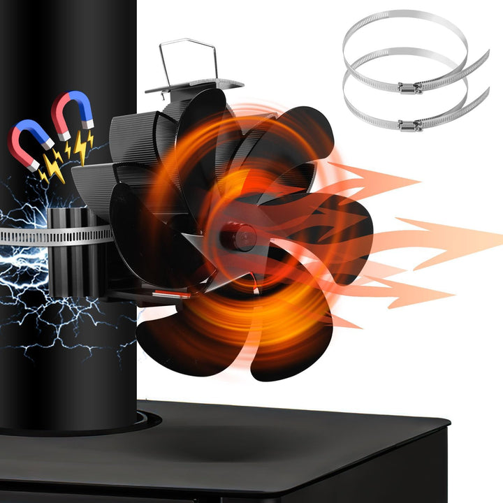 Herrselsam Kaminventilator 6-Blättern Magnetisch Ofenventilator ohne Strom Wärmebetriebener Kaminlüf