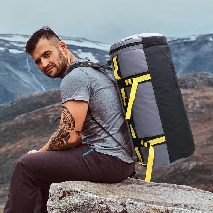 MIER Grosse Sporttasche wasserdicht Sportrucksack mit Schuhfach umwandelbar in Rucksack, 45L/60L/90L