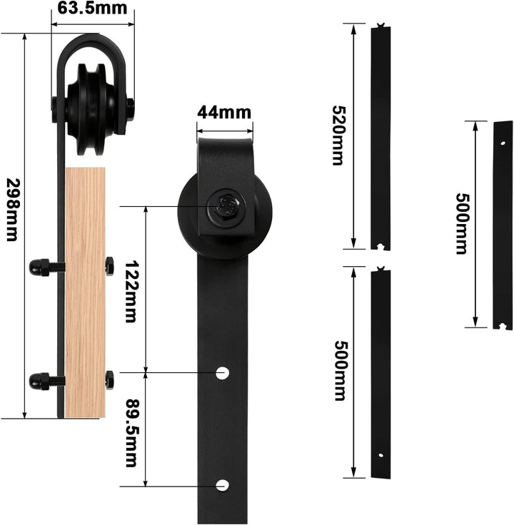 Eulenke Schiebetürbeschlag Komplettset - Schiebetürsystem für Holztüren und Falttüren - 152cm Schwar