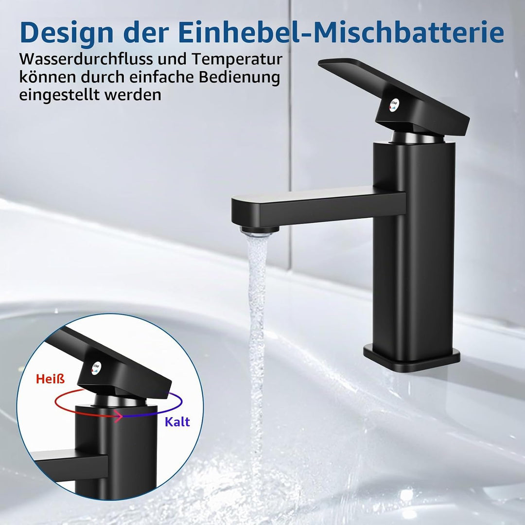 Wasserhahn Bad Waschtischarmatur Armatur Schwarz Waschtischmischer Warm und Kaltwasserhahn Einhebelm