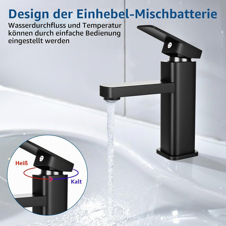 Wasserhahn Bad Waschtischarmatur Armatur Schwarz Waschtischmischer Warm und Kaltwasserhahn Einhebelm
