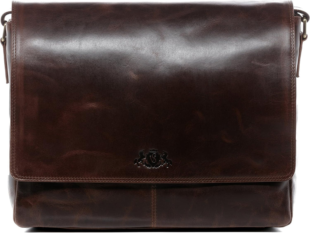 SID & VAIN Laptoptasche Messenger Bag SPENCER aus Büffel-Leder I Business-Tasche XL gross für Herren