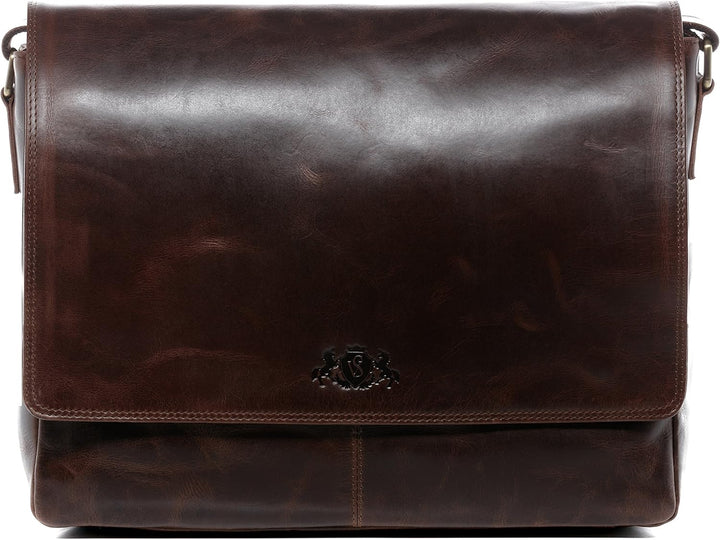 SID & VAIN Laptoptasche Messenger Bag SPENCER aus Büffel-Leder I Business-Tasche XL gross für Herren