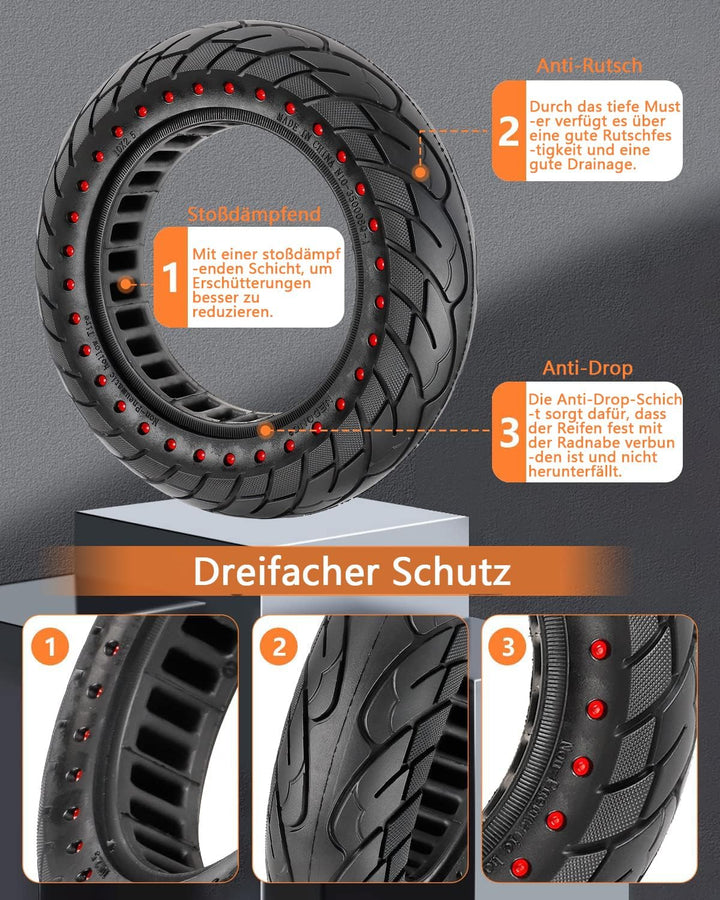 VOLOHAS 60/70-6,5 Vollgummireifen 10 * 2,5 Solide Reifen für Segway Ninebot Max G30 / G30E / G30LP E