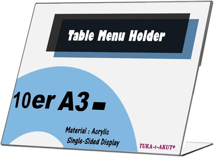 TUKA 10X A3 Quer Acryl Anzeige-Ständer Plakataufsteller, Tischaufsteller Schräg L-Ständer, Prospekts