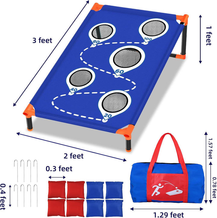 Tragbar Cornhole Spiel Outdoor Cornhole Säckchen mit PVC gerahmt und fünf Löchern zum Punkten für Ki