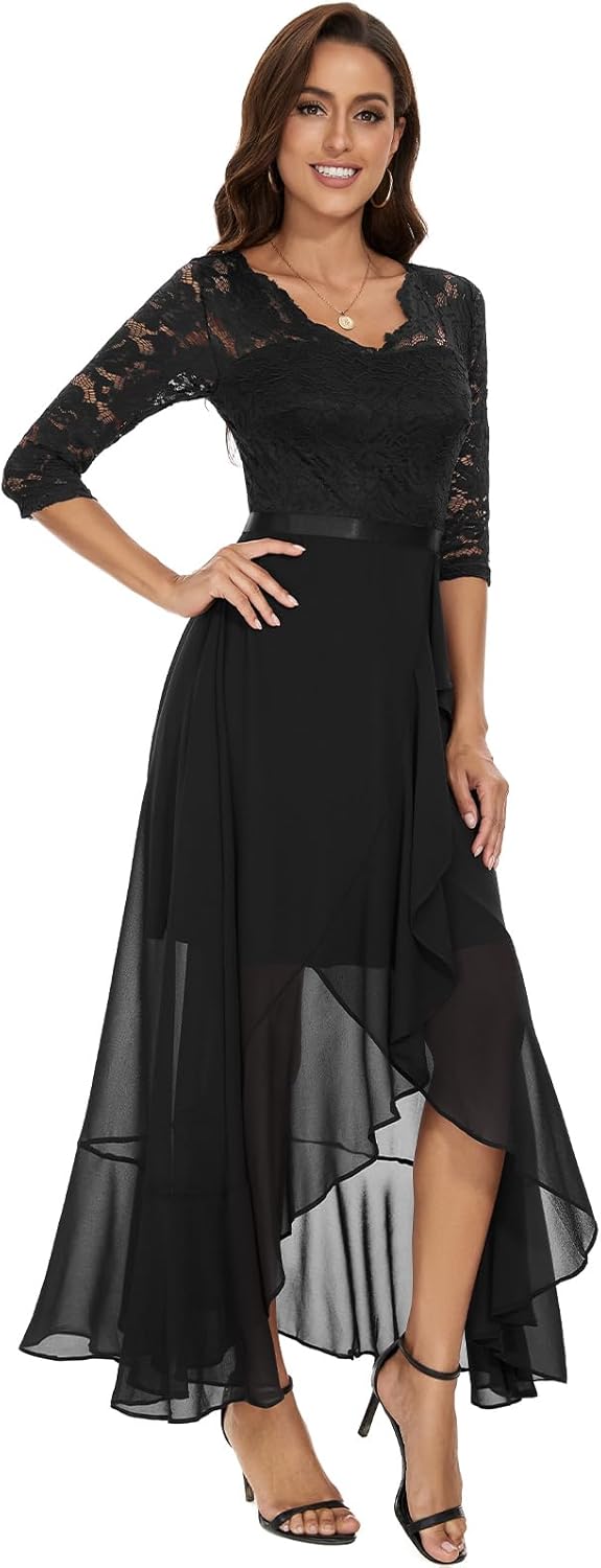 Bbonlinedress Abendkleider elegant für Hochzeit Spitzenkleid Chiffon Hi-Lo Kleid Brautjunferkleid Pa