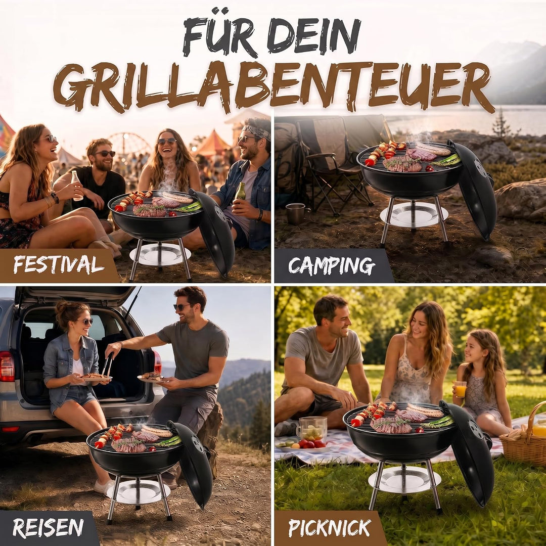 Micro BBQ Campinggrill Kugelgrill Mini Grill; Kompakter Reise Holzkohle-Grill Tischgrill Edelstahl e