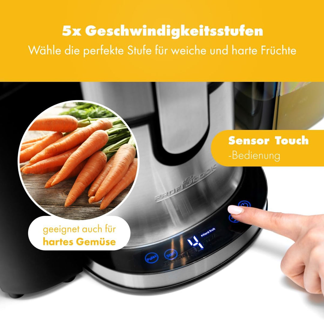 Profi Cook Entsafter PC-AE 1156 Automatik-Saftpresse mit hochwertigem Edelstahl-Gehäuse, 1 Liter Saf
