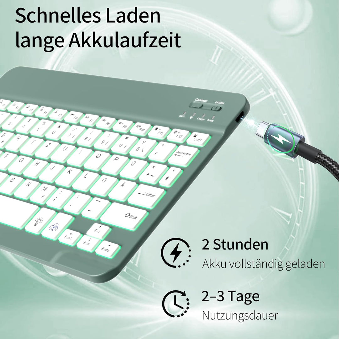 Hülle mit Tastatur für iPad A16 2025 / iPad 10. Generation 2022, RGB Bluetooth Magnetische Tastatur,