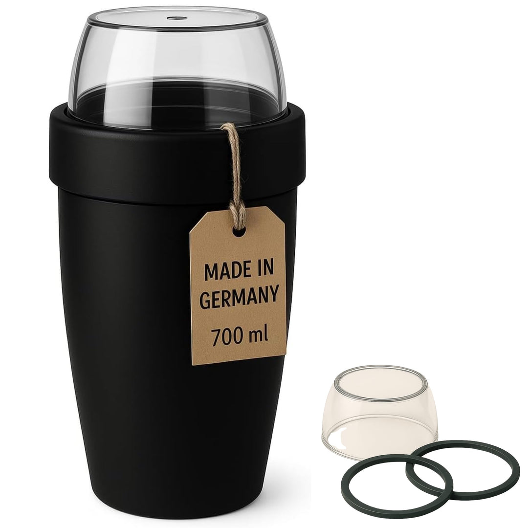 Müslibecher 2in1-700 ml – 2 auslaufsichere Fächer (500 ml + 200 ml) – mikrowellen‑ & tiefkühlgeeigne