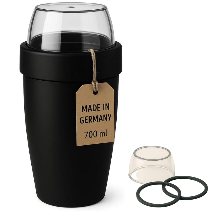 Müslibecher 2in1-700 ml – 2 auslaufsichere Fächer (500 ml + 200 ml) – mikrowellen‑ & tiefkühlgeeigne