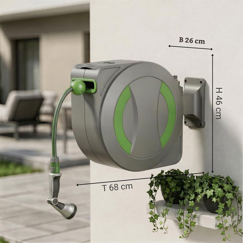 Dönges novaterra® Akku Schlauchtrommel 30m – Automatische akkubetriebene Gartenschlauchtrommel mit e