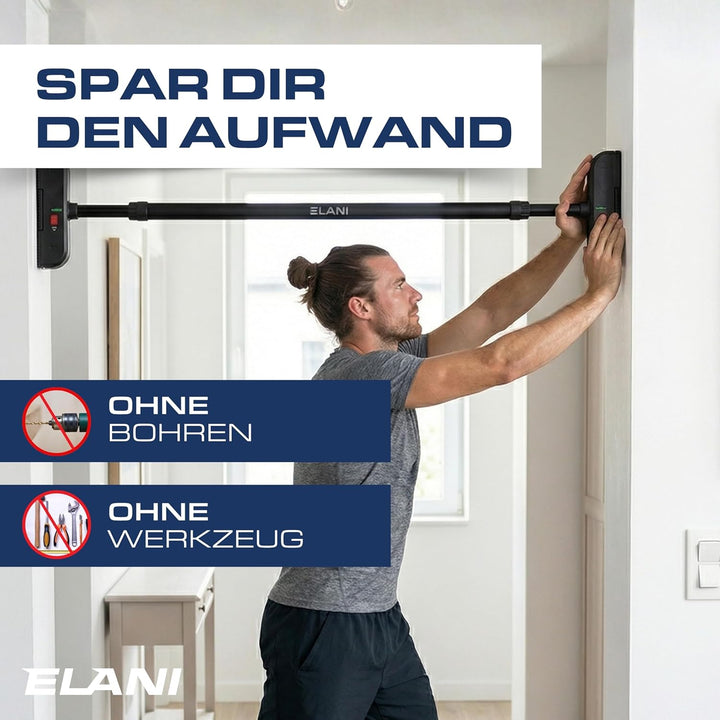 ELANI – Klimaneutrale Klimmzugstange Wand 115-140 cm ohne Bohren mit innovativer Gewindesperre für s