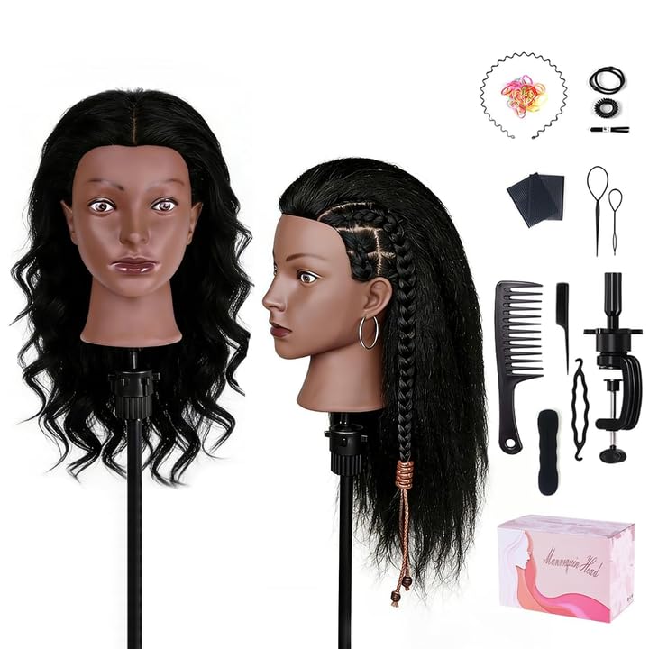 Frisierkopf 100% Echthaar Friseurkopf, TopDirect Übungskopf 22 Zoll 55cm Echthaar Kopf, Frisieren Tr
