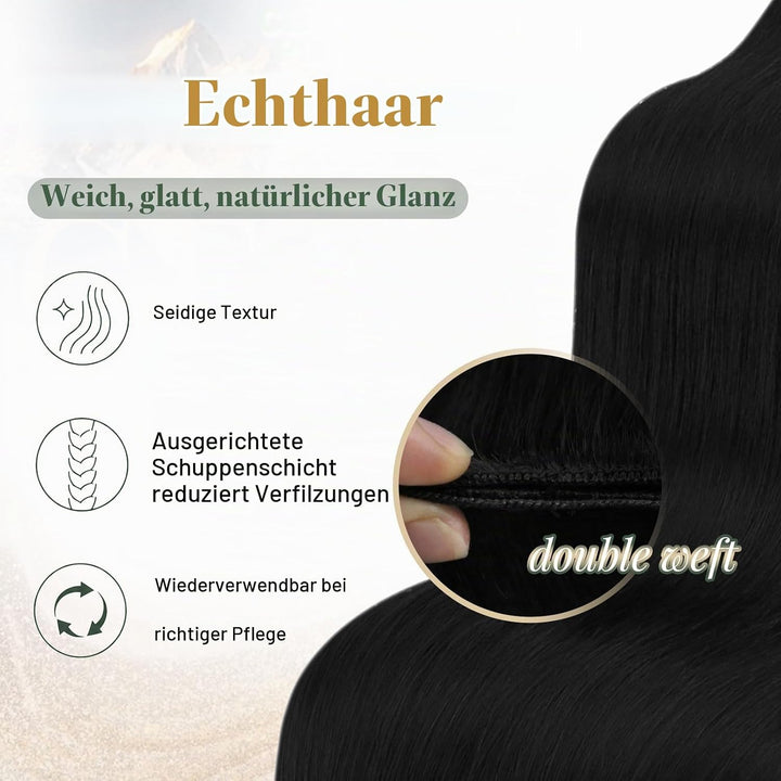 Ugeat Tressen Extensions Echthaar Schwarz 