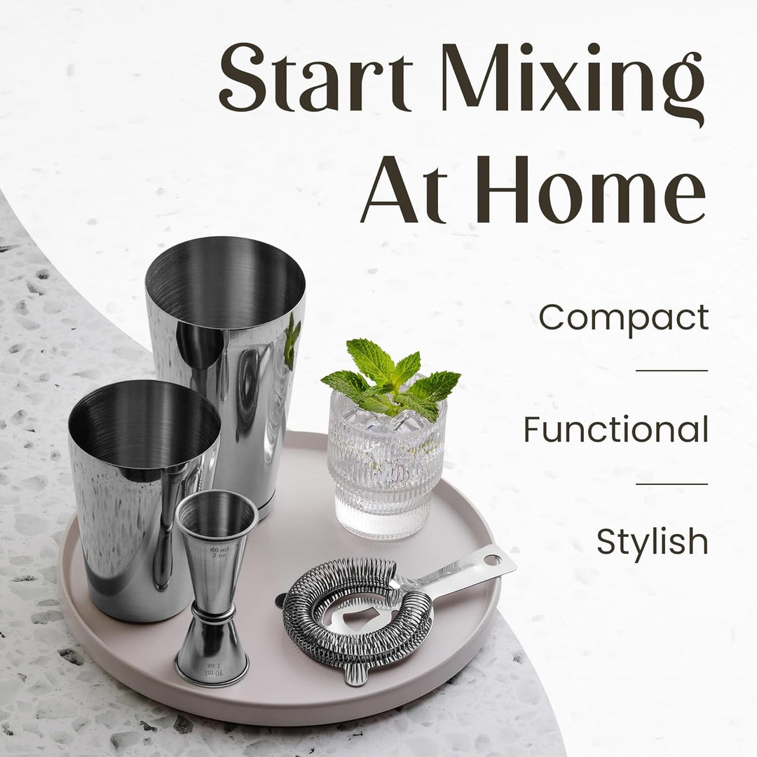 Mixology & Craft Cocktail Set - Cocktail Shaker Edelstahl & Bar Zubehör - Cocktail Mix Set Silber, S