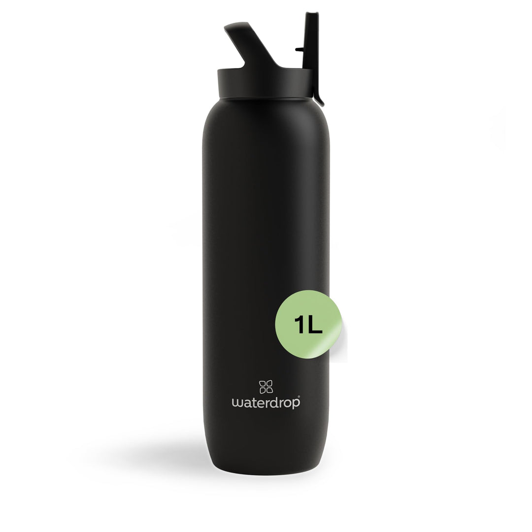 waterdrop® All Purpose Thermosflasche 1L – Trinkflasche mit Strohhalm – isolierte Edelstahl, 24h kal