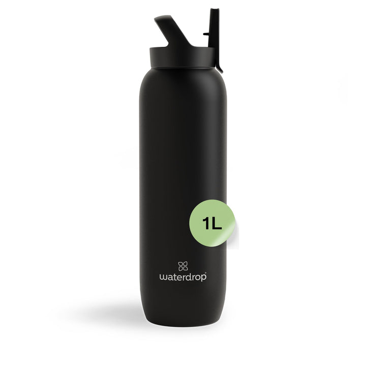 waterdrop® All Purpose Thermosflasche 1L – Trinkflasche mit Strohhalm – isolierte Edelstahl, 24h kal