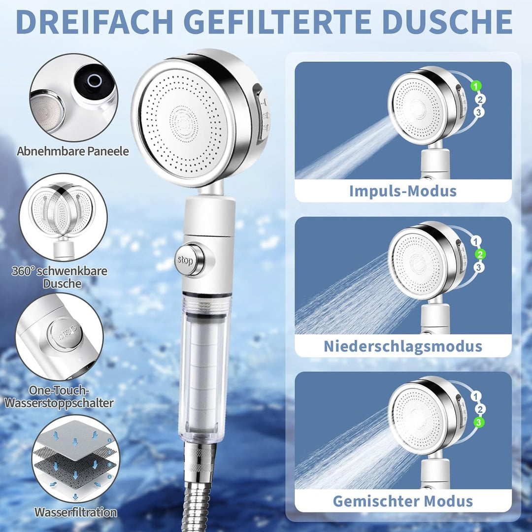 YOOHBERRYS Filterbar Tragbare Campingdusche, 6000 mAh Camping Dusche Outdoor Mobile Dusche mit Tempe